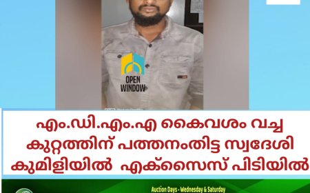 എം.ഡി.എം.എ കൈവശം വച്ച കുറ്റത്തിന് പത്തനംതിട്ട സ്വദേശി കുമിളിയിൽ  എക്സൈസ് പിടിയിൽ