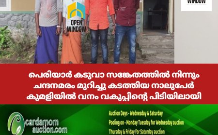 പെരിയാർ കടുവാ സങ്കേതത്തിൽ നിന്നും ചന്ദനമരം മുറിച്ചു കടത്തിയ നാലുപേർ കുമളിയിൽ വനം വകുപ്പിന്റെ പിടിയിലായി