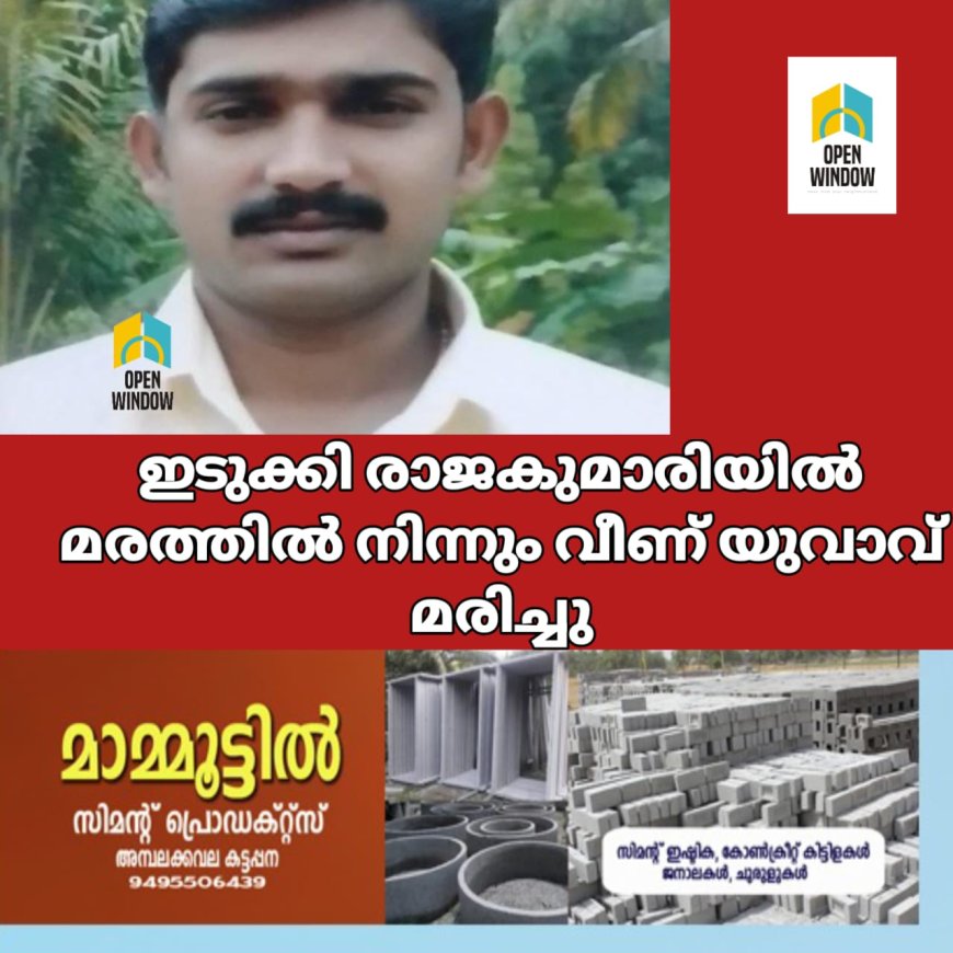 ഇടുക്കി രാജകുമാരിയിൽ മരത്തിൽ നിന്നും വീണ് യുവാവ് മരിച്ചു