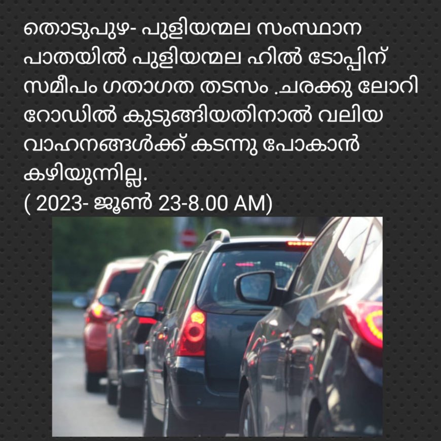 തൊടുപുഴ- പുളിയന്മല സംസ്ഥാന പാതയിൽ പുളിയന്മല ഹിൽ ടോപ്പിന് സമീപം ഗതാഗത തടസം .