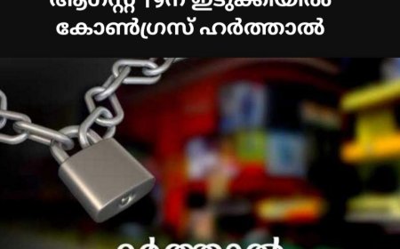 ഭൂപ്രശ്നത്തിന് പരിഹാരമില്ല; ആഗസ്റ്റ് 19ന് ഇടുക്കിയിൽ കോൺഗ്രസ് ഹർത്താൽ