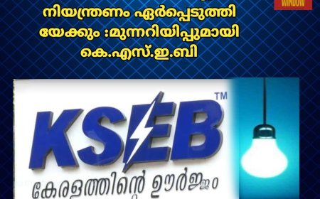 സംസ്ഥാനത്ത് വൈദ്യുതി നിയന്ത്രണം ഏര്‍പ്പെടുത്തിയേക്കും :മുന്നറിയിപ്പുമായി കെ.എസ്.ഇ.ബി