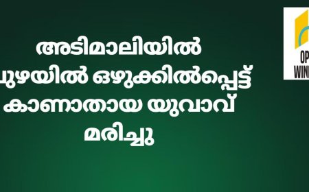 അടിമാലിയിൽ പുഴയിൽ ഒഴുക്കിൽപ്പെട്ട് കാണാതായ യുവാവ് മരിച്ചു