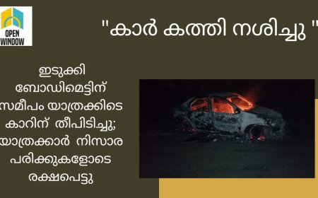 ഇടുക്കി ബോഡിമെട്ടിന് സമീപം യാത്രക്കിടെ കാറിന്  തീപിടിച്ചു; യാത്രക്കാർ  നിസാര പരിക്കുകളോടെ രക്ഷപെട്ടു