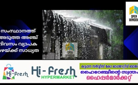 സംസ്ഥാനത്ത് അടുത്ത അഞ്ച് ദിവസം വ്യാപക മഴയ്ക്ക് സാധ്യത; കാലാവസ്ഥാ നിരീക്ഷണ കേന്ദ്രം