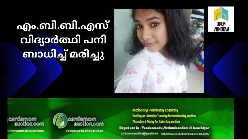 ഉപ്പുതറ സ്വദേശിനിയായ എം.ബി. ബി.എസ്  വിദ്യാർത്ഥി പനി ബാധിച്ച് മരിച്ചു