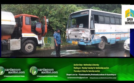അടിമാലിയിൽ  വാഹനാപകടം; കെ എസ് ആര്‍ ടി സി ബസും ടാങ്കര്‍ ലോറിയും തമ്മില്‍ കൂട്ടിയിടിച്ചു.