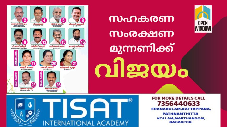 നെടുങ്കണ്ടം മലനാട് കാർഷിക ഗ്രാമവികസന ബാങ്ക് തെരഞ്ഞെടുപ്പിൽ എൽഡിഎഫ് നേതൃത്വം നൽകുന്ന സഹകരണ സംരക്ഷണ മുന്നണിക്ക് വിജയം