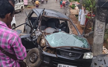 തങ്കമണിയിൽ നിയന്ത്രണം വിട്ട കാർ ഇലക്ട്രിക് പോസ്റ്റിലിടിച്ച് അപകടം; മൂന്ന് പേർക്ക് പരിക്ക്.  ആത്മഹത്യക്ക് ശ്രമിച്ച ആളെ ആശുപത്രിയിൽ കൊണ്ടുപോകും വഴിയാണ് അപകടം നടന്നത്