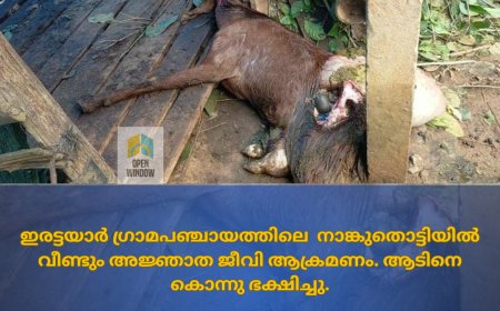 ഇരട്ടയാർ ഗ്രാമപഞ്ചായത്തിലെ  നാങ്കുതൊട്ടിയിൽ വീണ്ടും അജ്ഞാത ജീവി ആക്രമണം