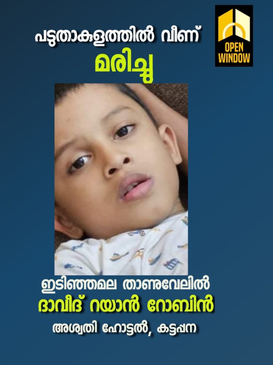 ഇരട്ടയാർ ഇടിഞ്ഞമലയിൽ  പടുതാകുളത്തിൽ വീണ് കുട്ടി മരിച്ചു