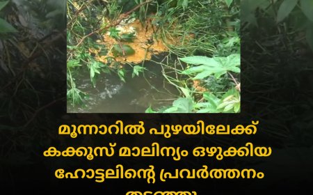 മൂന്നാറിൽ പുഴയിലേക്ക് കക്കൂസ് മാലിന്യം ഒഴുക്കിയ ഹോട്ടലിന്റെ പ്രവർത്തനം തടഞ്ഞു. 
മൂന്നാർ ജി എച്ച് റോഡിൽ പ്രവർത്തിയ്ക്കുന്ന അൽ ബുഹാരി ഹോട്ടലിൽ നിന്നാണ് പുഴയിലേക്ക് ശുചിമുറി  മാലിന്യം ഉൾപ്പെടെ ഒഴുക്കിയത്