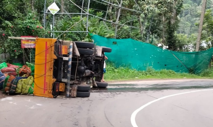 ഇടുക്കി നെടുംകണ്ടത്  തേയില കൊളുന്തുമായി വന്ന  മിനിലോറി മറിഞ്ഞ് മൂന്ന് പേര്‍ക്ക് പരിക്ക്