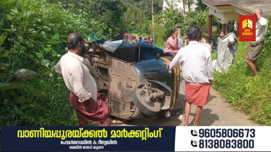 കട്ടപ്പന കല്യാണത്തണ്ട് കയറ്റത്തിൽ ഓട്ടോറിക്ഷ മറിഞ്ഞു ; രണ്ടുപേർക്ക് പരിക്ക്