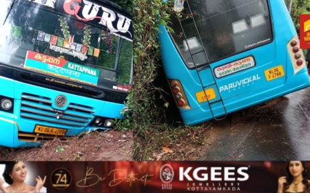 ഉപ്പുതറ -വാഗമൺ റൂട്ടിൽ മാട്ടുതാവളത്തിന് സമീപം നിയന്ത്രണം വിട്ട് സ്വകാര്യ ബസ് മറിഞ്ഞു