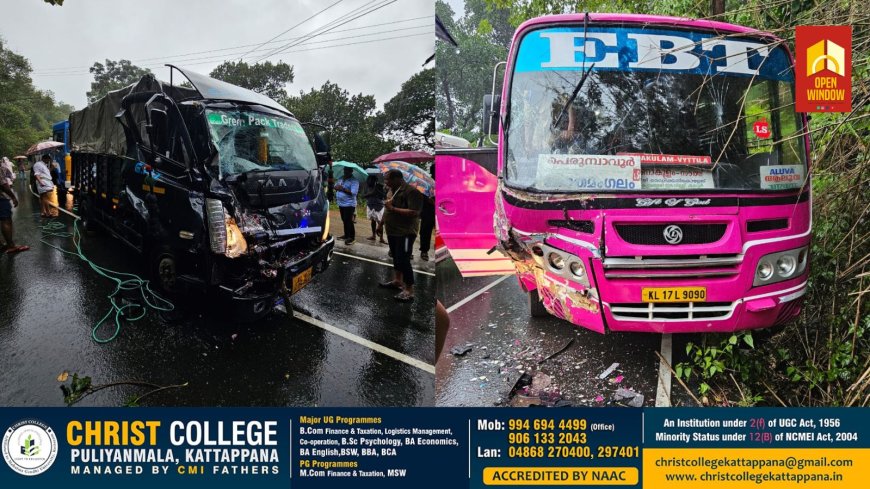 കാൽവരി മൗണ്ടിന് സമീപം ലോറിയും സ്വകാര്യ ബസും കൂട്ടിയിടിച്ച് അപകടം;നിരവധി പേർക്ക് പരിക്ക്