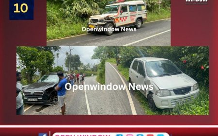 അടിമാലി കുമളി ദേശീയപാതയിൽ എ കെ ജി പടിയിൽ രോഗിയുമായെത്തിയ ആംബുലൻസും കാറുകളും കൂട്ടിയിടിച്ച് അപകടം