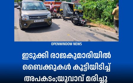ഇടുക്കി രാജകുമാരിയിൽ ബൈക്കുകൾ കൂട്ടിയിടിച്ച് അപകടം;യുവാവ് മരിച്ചു