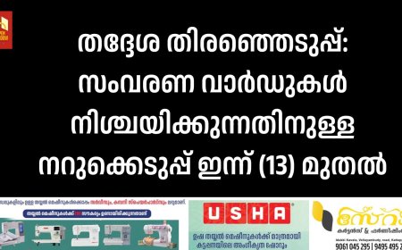തദ്ദേശ തിരഞ്ഞെടുപ്പ്: സംവരണ വാര്‍ഡുകള്‍ നിശ്ചയിക്കുന്നതിനുള്ള നറുക്കെടുപ്പ് ഇന്ന് (13) മുതല്‍