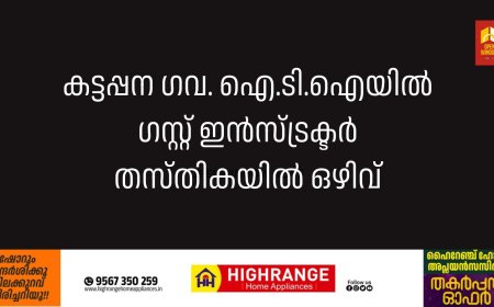 കട്ടപ്പന ഗവ. ഐ.ടി.ഐയില്‍ ഗസ്റ്റ് ഇന്‍സ്ട്രക്ടര്‍ തസ്തികയിൽ ഒഴിവ്