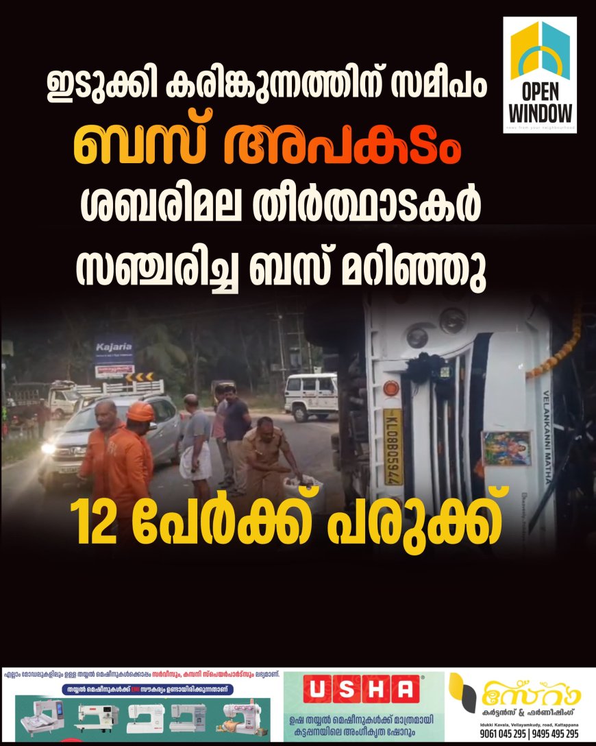 ഇടുക്കി കരിങ്കുന്നത്തിന് സമീപം ബസ് അപകടം;12 പേർക്ക് പരുക്ക്