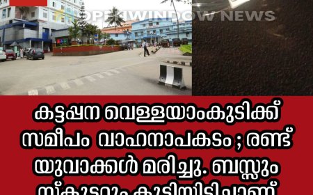 കട്ടപ്പന വെള്ളയാംകുടിക്ക് സമീപം  വാഹനാപകടം ; രണ്ട് യുവാക്കൾ മരിച്ചു. ബസ്സും സ്‌കൂട്ടറും കൂട്ടിയിടിച്ചാണ് അപകടം