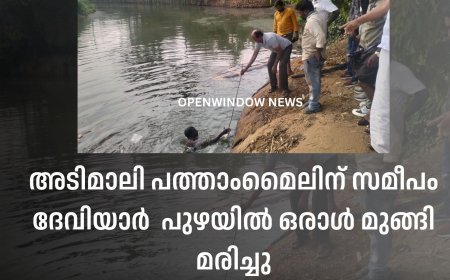 അടിമാലി പത്താംമൈലിന് സമീപം ദേവിയാര്‍  പുഴയിൽ ഒരാൾ മുങ്ങി മരിച്ചു