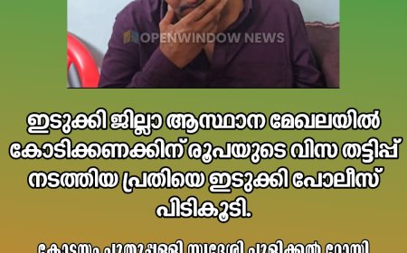 ഇടുക്കി ജില്ലാ ആസ്ഥാന മേഖലയിൽ കോടിക്കണക്കിന് രൂപയുടെ വിസ തട്ടിപ്പ് നടത്തിയ പ്രതിയെ ഇടുക്കി പോലീസ് പിടികൂടി.