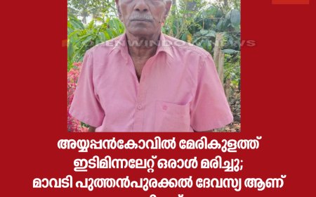 അയ്യപ്പൻകോവിൽ മേരികുളത്ത്  ഇടിമിന്നലേറ്റ് ഒരാൾ മരിച്ചു;മാവടി പുത്തൻപുരക്കൽ ദേവസ്യ ആണ് മരിച്ചത്