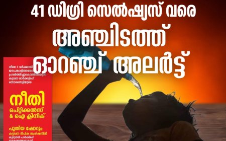 ഇന്നു ചൂട് കനക്കും, 41 ഡിഗ്രി സെൽഷ്യസ്‌വരെ; അഞ്ചിടത്ത് ഓറഞ്ച് അലർട്ട്