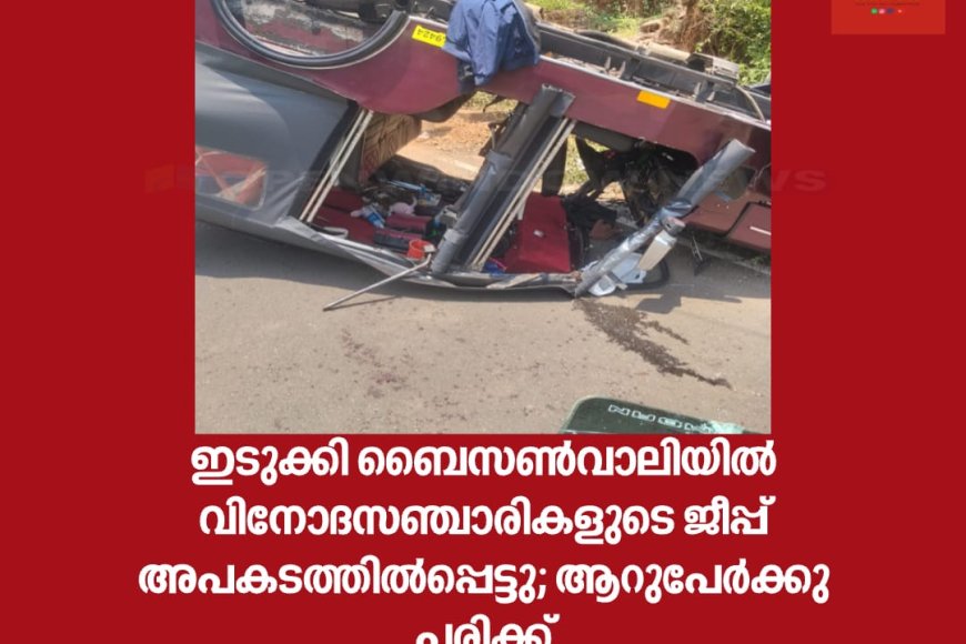 ഇടുക്കി ബൈസൺവാലിയിൽ വിനോദസഞ്ചാരികളുടെ ജീപ്പ് അപകടത്തിൽപ്പെട്ടു; ആറുപേർക്കു പരിക്ക്