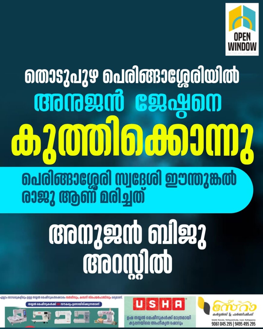 തൊടുപുഴ ഉടുമ്പന്നൂർ പെരിങ്ങാശ്ശേരിയില്‍ അനുജന്‍ ജേഷ്ഠനെ കുത്തിക്കൊന്നു.  പെരിങ്ങാശ്ശേരി സ്വദേശി ഈന്തുങ്കല്‍ രാജു ആണ് മരിച്ചത്.