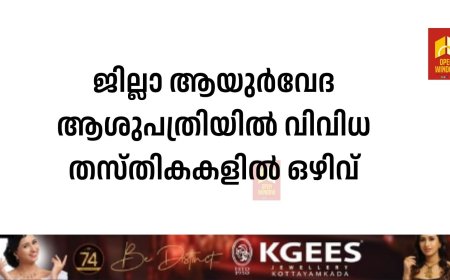 ജില്ലാ ആയുർവേദ ആശുപത്രിയിൽ വിവിധ തസ്തികകളിൽ ഒഴിവ്