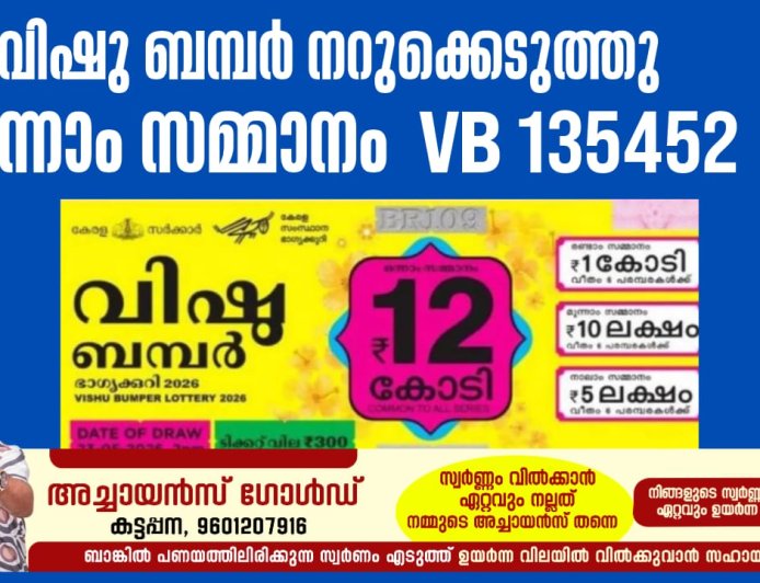 വിഷു ബമ്പര്‍ നറുക്കെടുത്തു, 
12 കോടിയുടെ ഭാഗ്യശാലി  കൊല്ലത്ത്