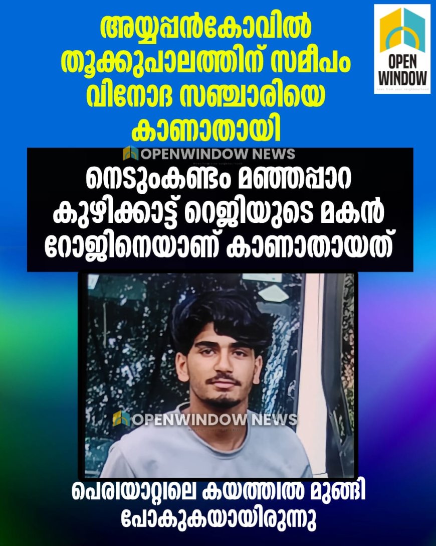 അയ്യപ്പൻകോവിൽ തൂക്കുപാലത്തിന് സമീപം വിനോദ സഞ്ചാരത്തിനെത്തിയ യുവാക്കളിൽ ഒരാളെ പെരിയാറ്റിൽ കാണാതായി.