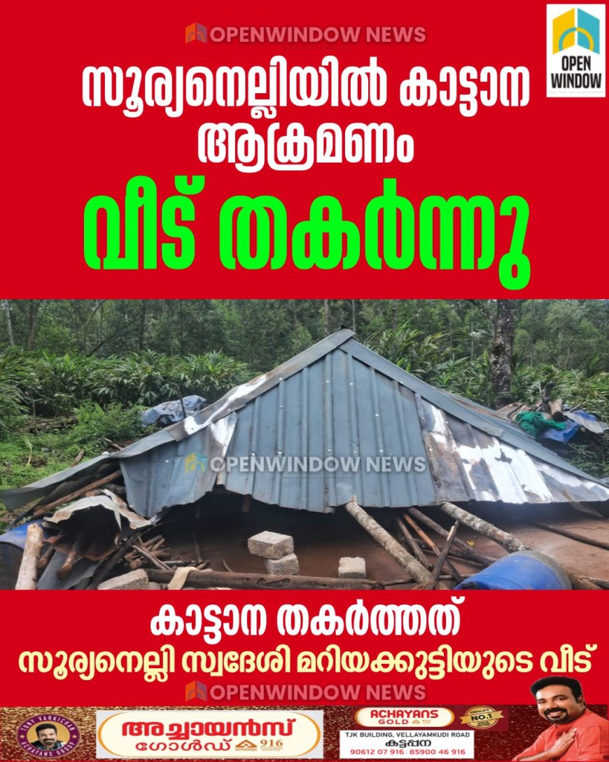 സൂര്യനെല്ലിയില്‍ കാട്ടാന  ആക്രമണം;  വീട് തകര്‍ന്നു