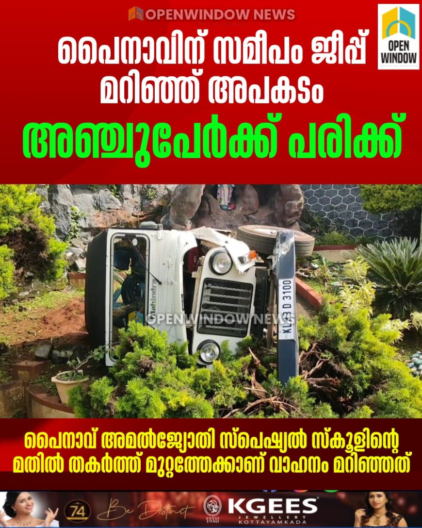 പൈനാവിന് സമീപം ജീപ്പ് മറിഞ്ഞ് അപകടം;  അഞ്ചുപേര്‍ക്ക് പരിക്ക്