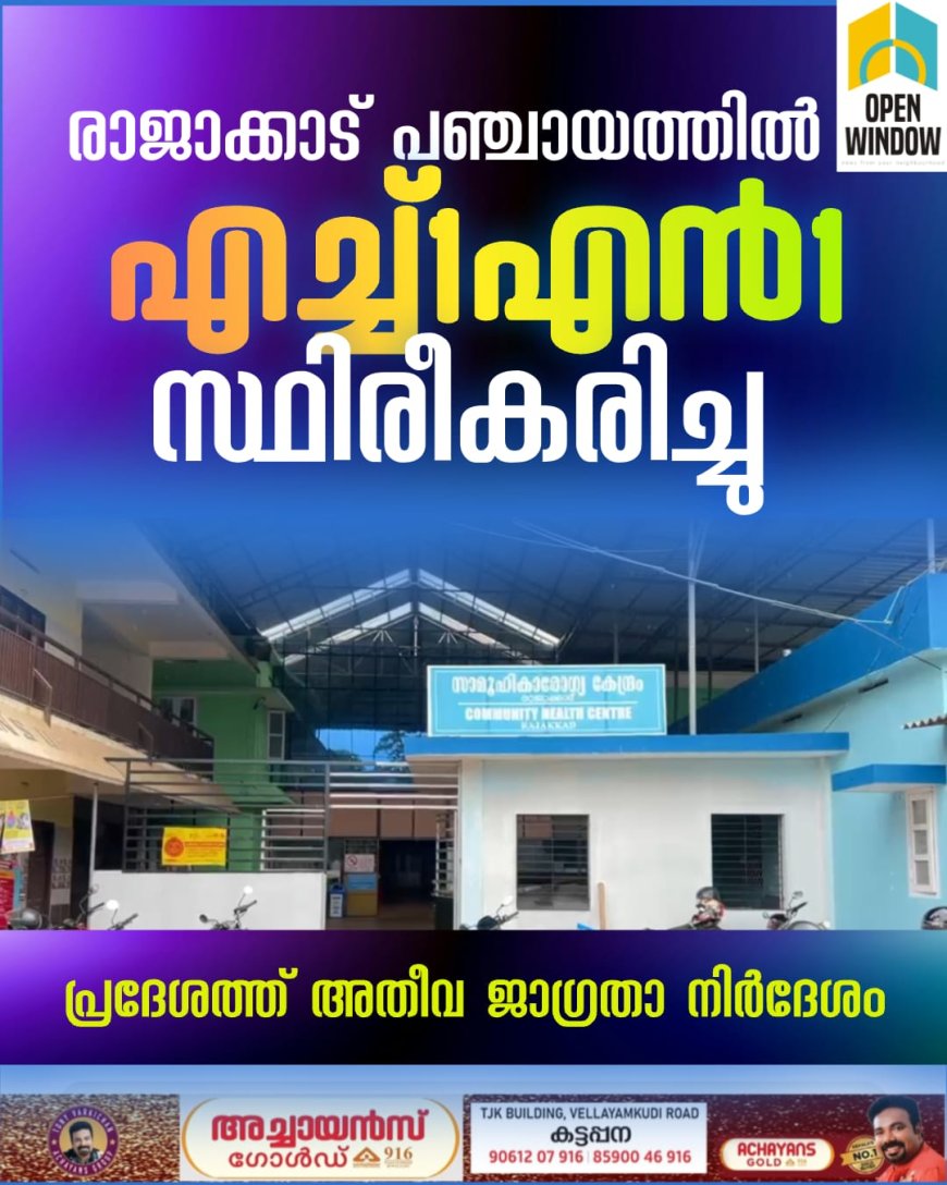 രാജാക്കാട് പഞ്ചായത്തിൽ എച്ച്1എൻ1 പനി സ്ഥിരീകരിച്ചു;  പ്രദേശത്ത് അതീവ ജാഗ്രതാ നിർദേശം