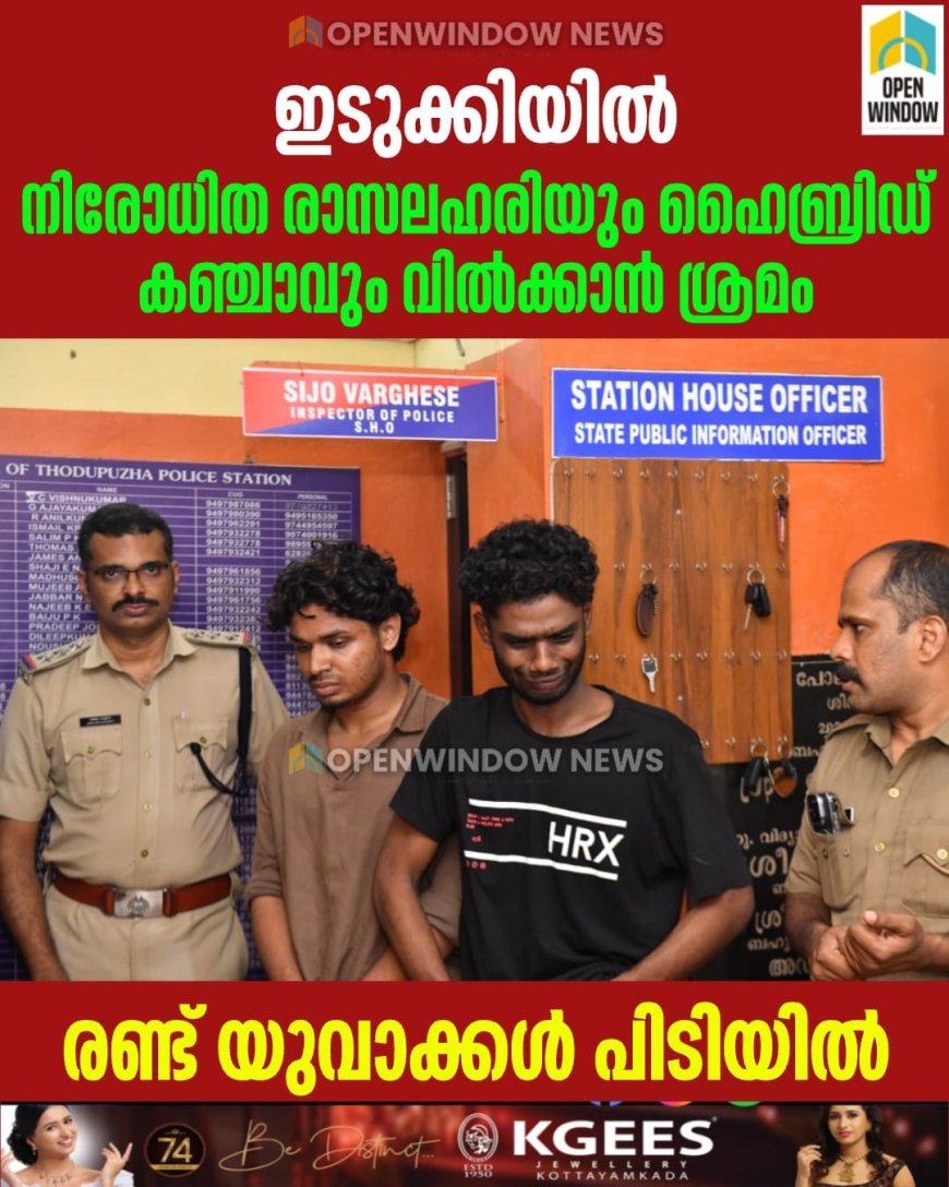 ഇടുക്കിയില്‍  നിരോധിത രാസലഹരിയും ഹൈബ്രിഡ് കഞ്ചാവും വില്‍ക്കാന്‍ ശ്രമം; രണ്ട് യുവാക്കള്‍ പിടിയില്‍