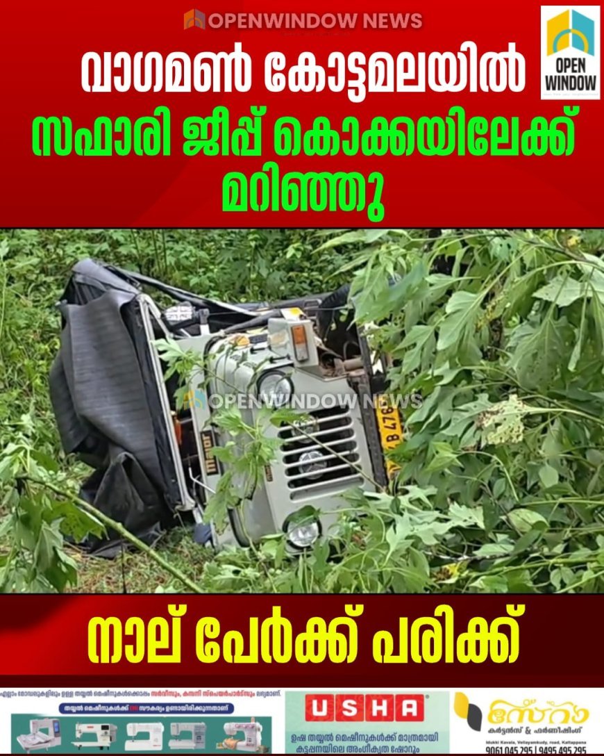 വാഗമണ്‍ കോട്ടമലയില്‍ സഫാരി ജീപ്പ് കൊക്കയിലേക്ക് മറിഞ്ഞു; നാല് പേര്‍ക്ക് പരിക്ക്