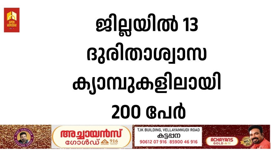 ജില്ലയില്‍ 13 ദുരിതാശ്വാസ ക്യാമ്പുകളിലായി 200 പേര്‍