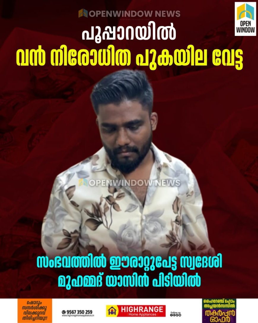 പൂപ്പാറയില്‍ വന്‍ നിരോധിത പുകയില വേട്ട;  സംഭവത്തില്‍  ഈരാറ്റുപേട്ട സ്വദേശി മുഹമ്മദ് യാസിന്‍  പിടിയില്‍